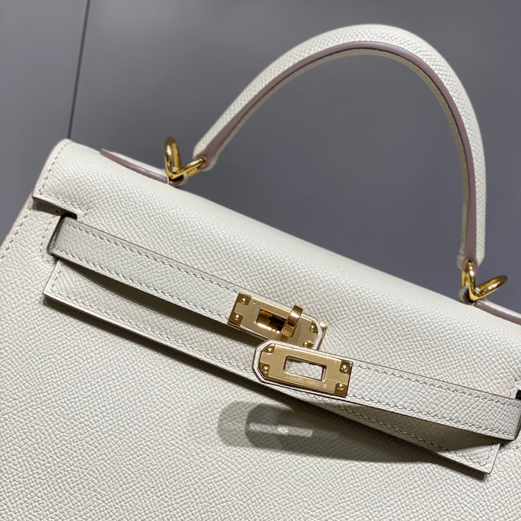 Hermes Kelly 25cm in Nata Epsom Calfskin Gold Hardware Bag