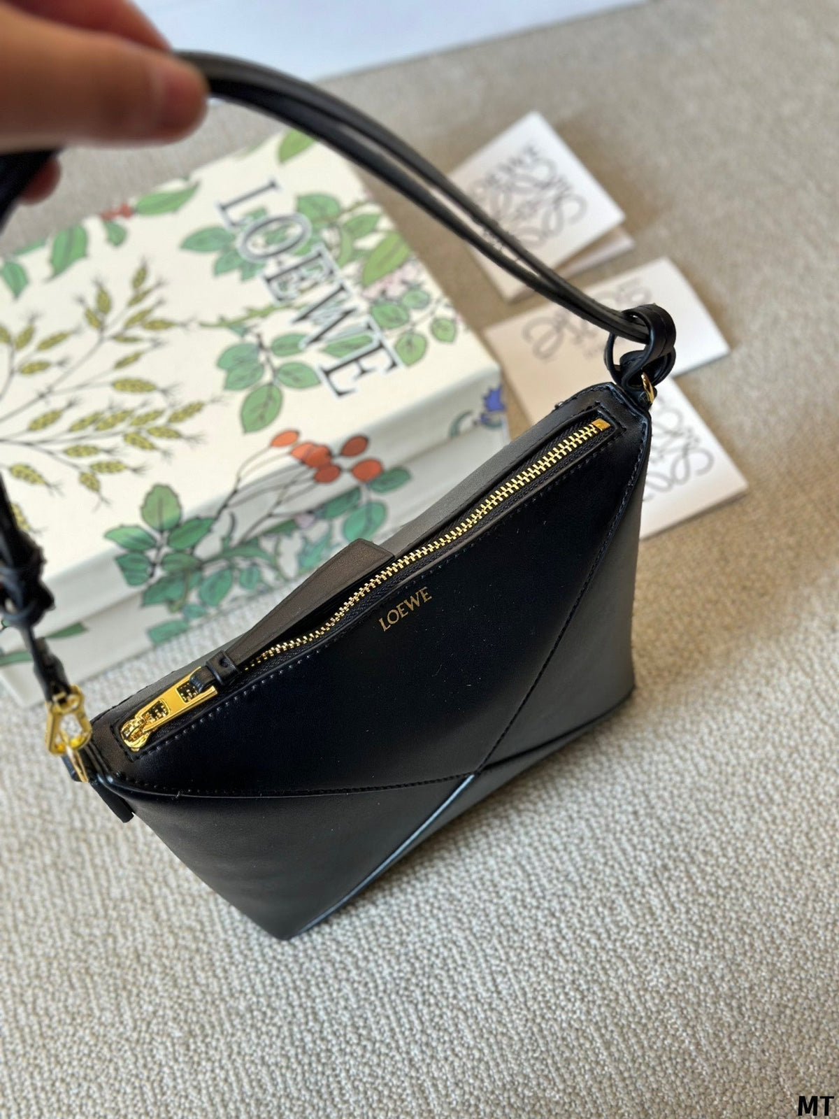 Loewe 20 Puzzle Fold Pouch in Black Nappa Calfskin