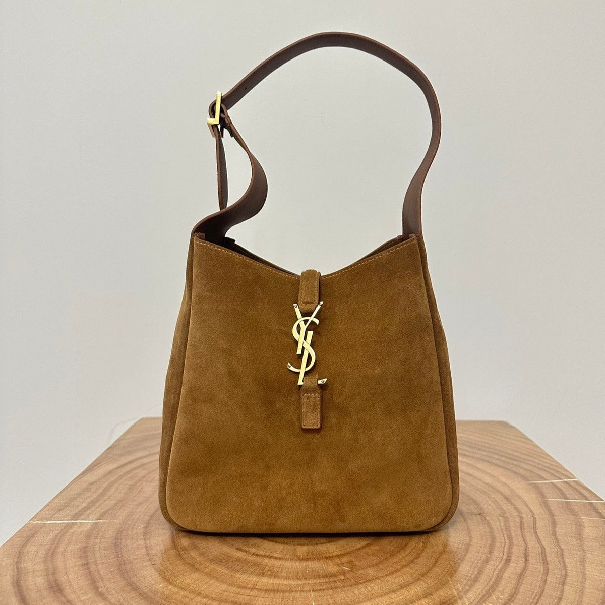 Saint Laurent Le 5 À 7 Supple Small 22 in Caramel Brown Suede Bag