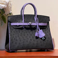 Hermes Kelly Sellier 25 Bag in Black Mix Amethyst Purple Ostrich Leather