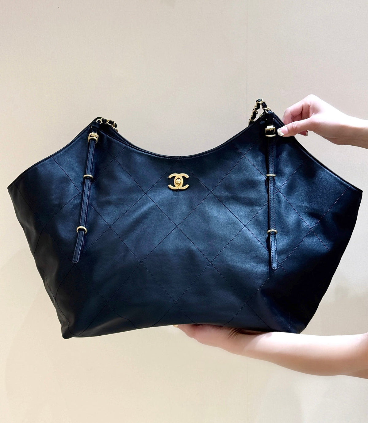 Chanel Large Maxi Shopping Bag 59 in Black Calfskin Gold-Tone Metal