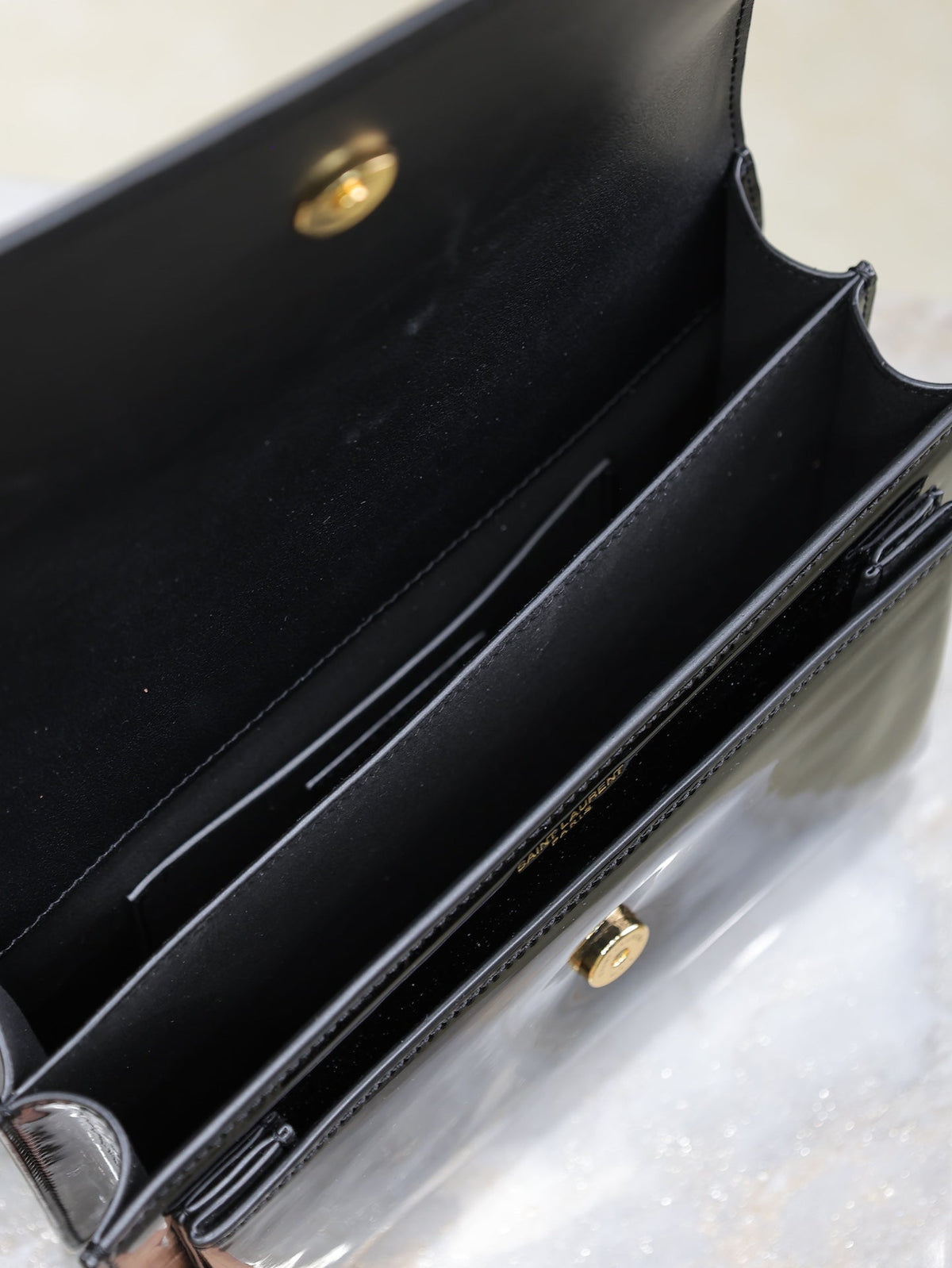 Saint Laurent 25S Sunset Medium 22 in Black Shiny Calfskin Gold Hardwre Bag