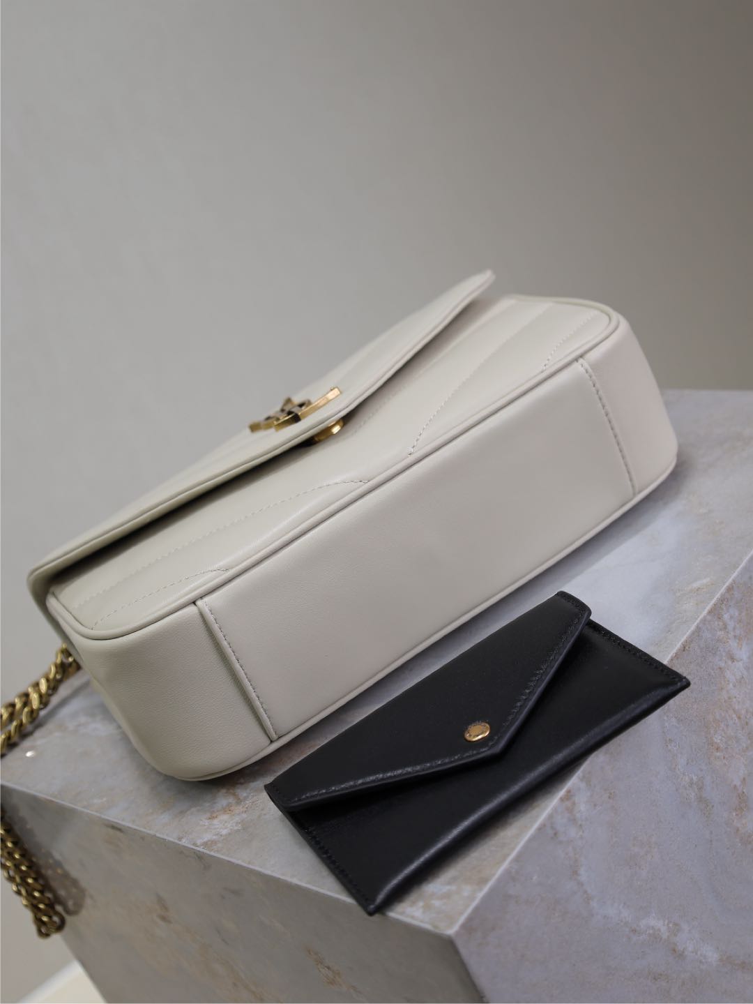 Saint Laurent Loulou Small 24 in White Sheepskin Gold Hardware Bag