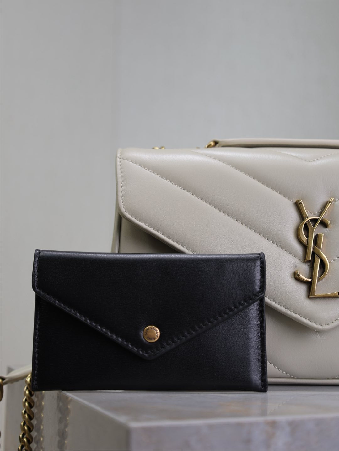 Saint Laurent Loulou Small 24 in White Sheepskin Gold Hardware Bag