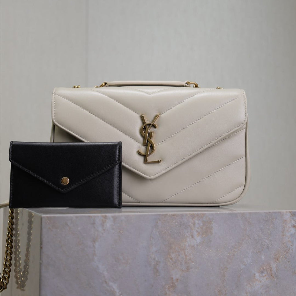 Saint Laurent Loulou Small 24 in White Sheepskin Gold Hardware Bag