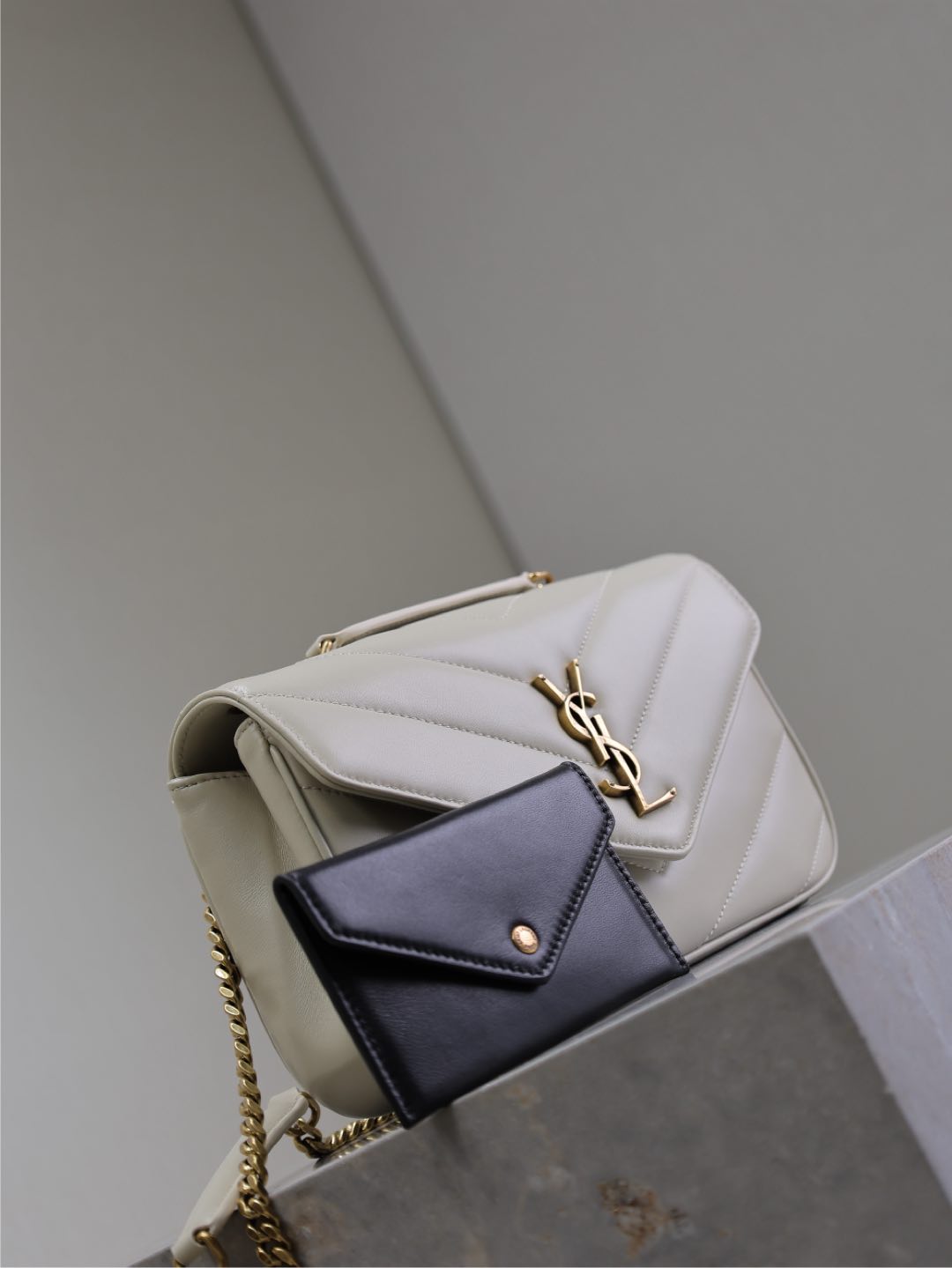 Saint Laurent Loulou Small 24 in White Sheepskin Gold Hardware Bag