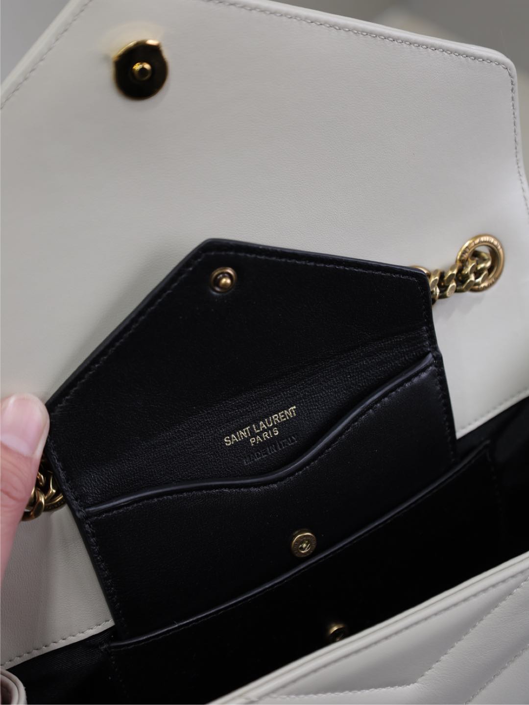 Saint Laurent Loulou Small 24 in White Sheepskin Gold Hardware Bag