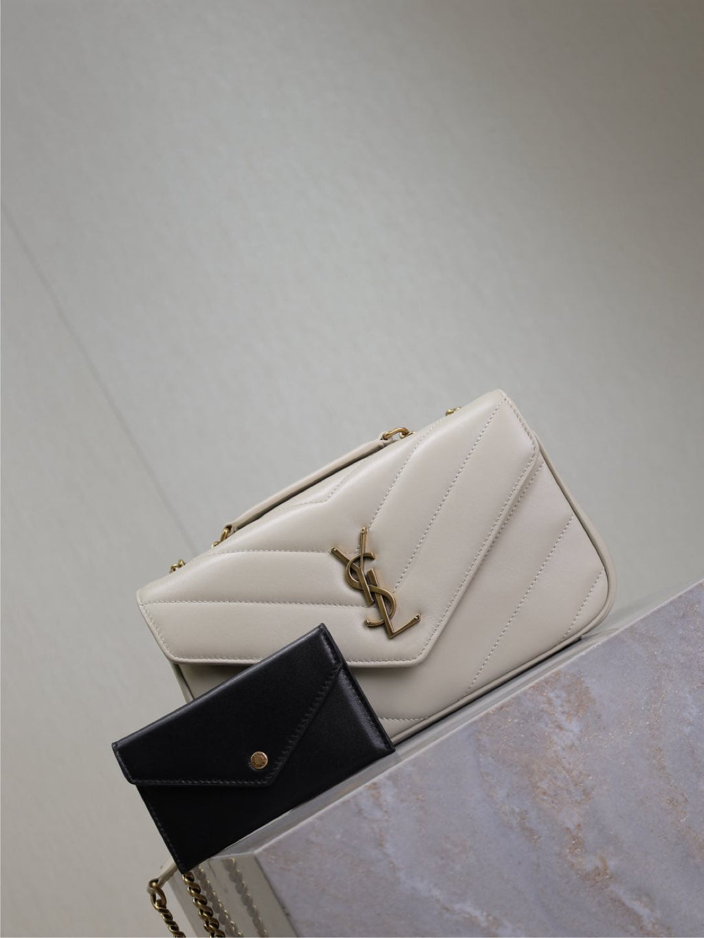 Saint Laurent Loulou Small 24 in White Sheepskin Gold Hardware Bag