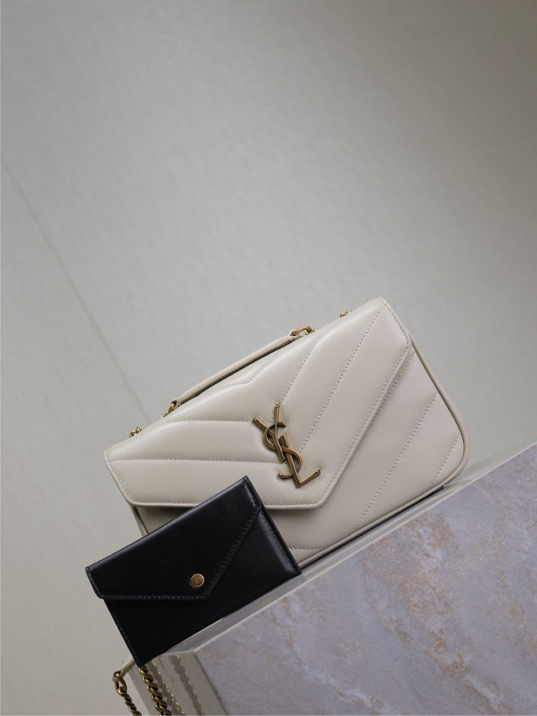 Saint Laurent Loulou Small 24 in White Sheepskin Gold Hardware Bag