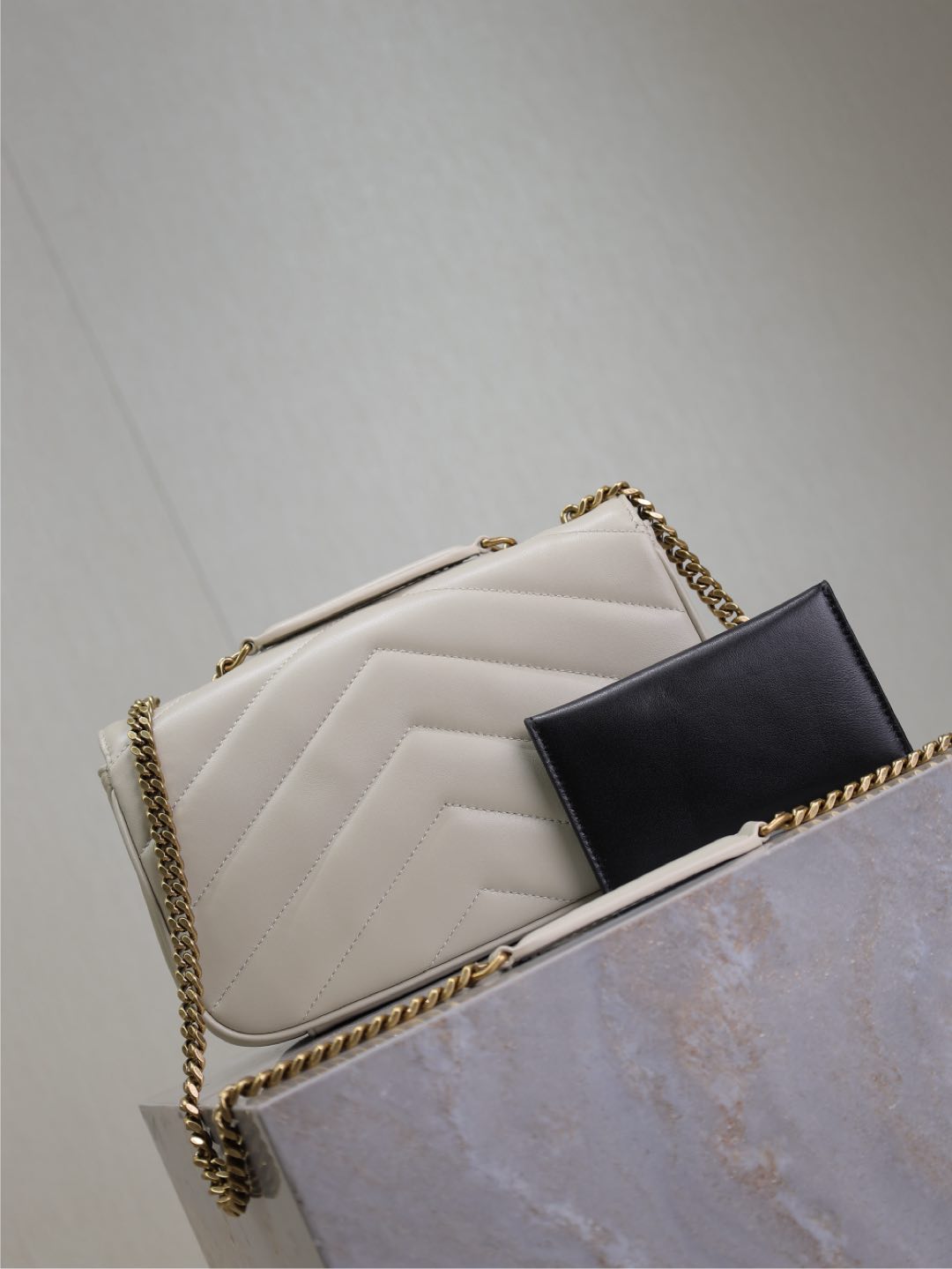 Saint Laurent Loulou Small 24 in White Sheepskin Gold Hardware Bag