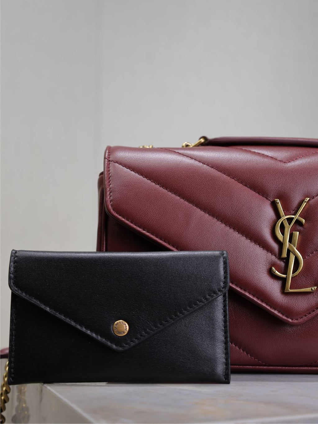 Saint Laurent Loulou Small 24 in Burgundy Red Sheepskin Gold Hardware Bag