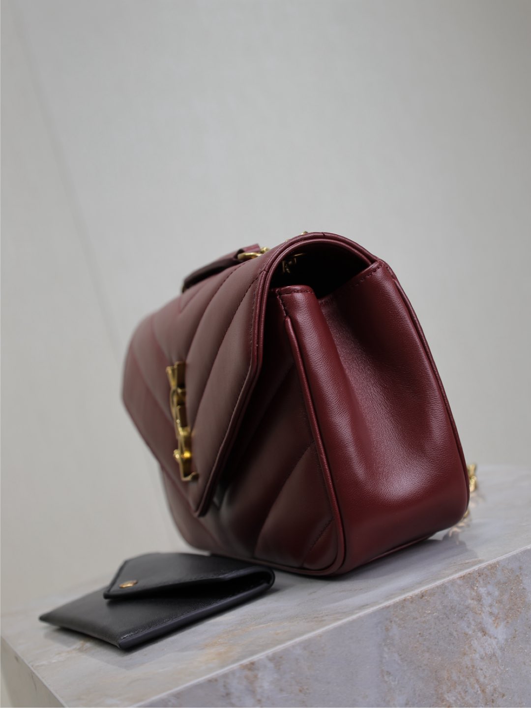 Saint Laurent Loulou Small 24 in Burgundy Red Sheepskin Gold Hardware Bag