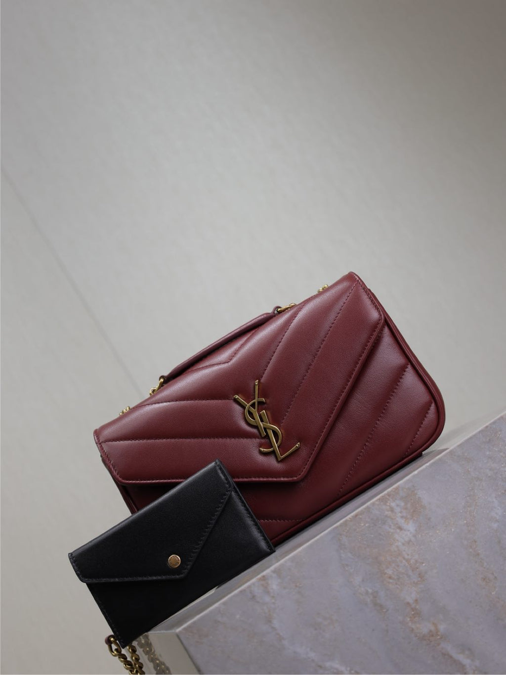 Saint Laurent Loulou Small 24 in Burgundy Red Sheepskin Gold Hardware Bag