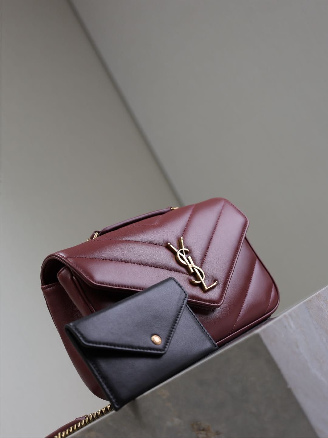 Saint Laurent Loulou Small 24 in Burgundy Red Sheepskin Gold Hardware Bag