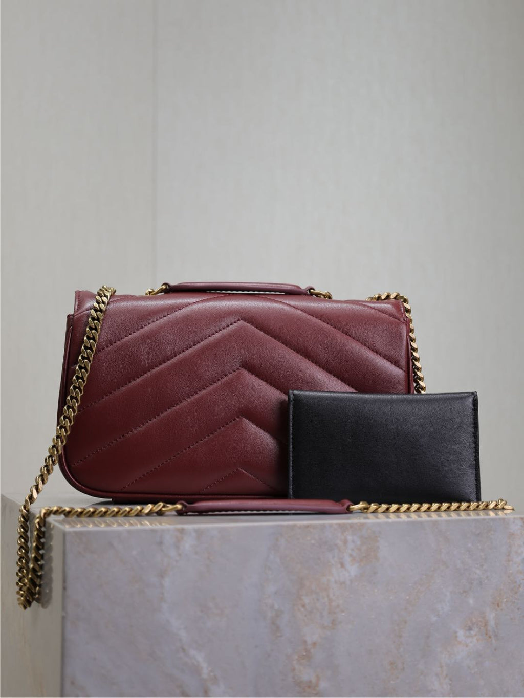 Saint Laurent Loulou Small 24 in Burgundy Red Sheepskin Gold Hardware Bag