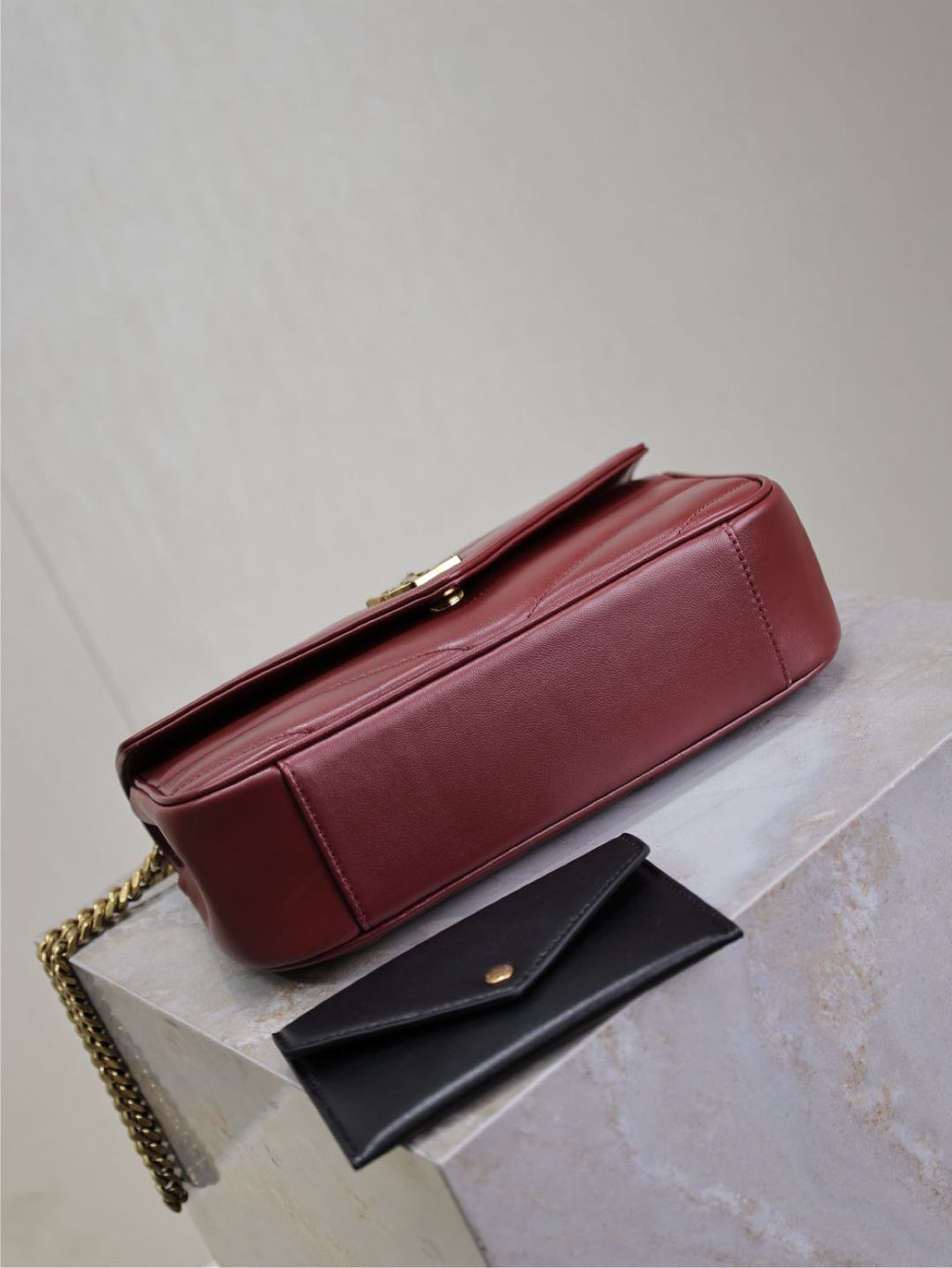 Saint Laurent Loulou Small 24 in Burgundy Red Sheepskin Gold Hardware Bag