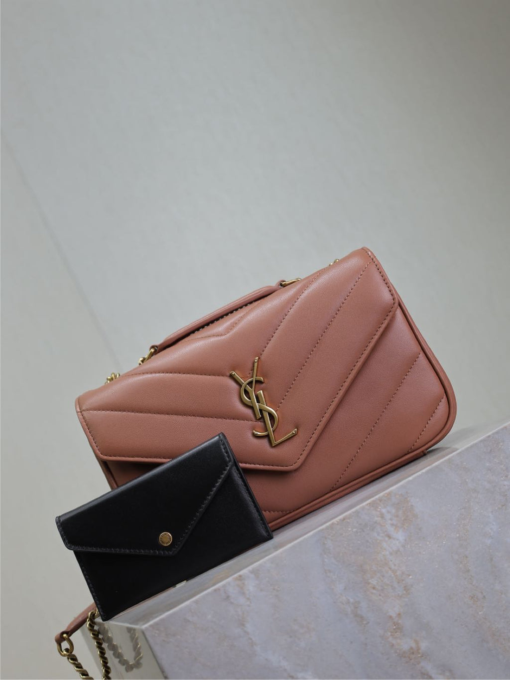 Saint Laurent Loulou Small 24 in Salmon Pink Sheepskin Gold Hardware Bag