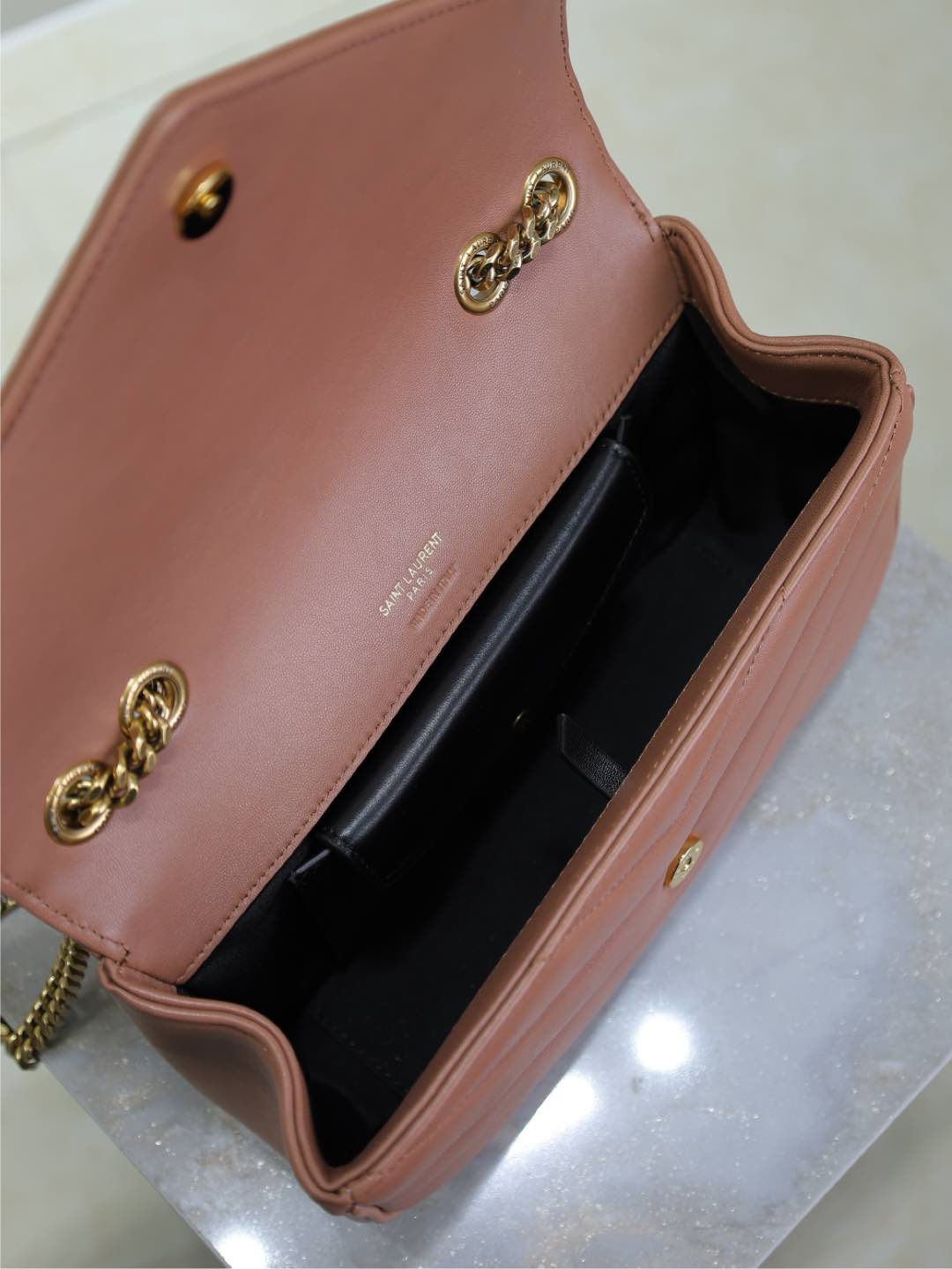 Saint Laurent Loulou Small 24 in Salmon Pink Sheepskin Gold Hardware Bag