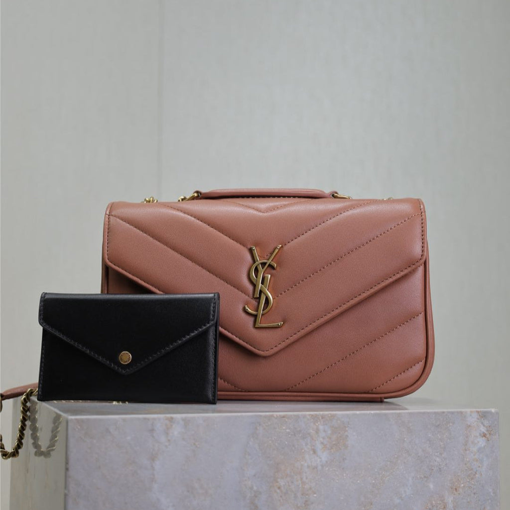 Saint Laurent Loulou Small 24 in Salmon Pink Sheepskin Gold Hardware Bag