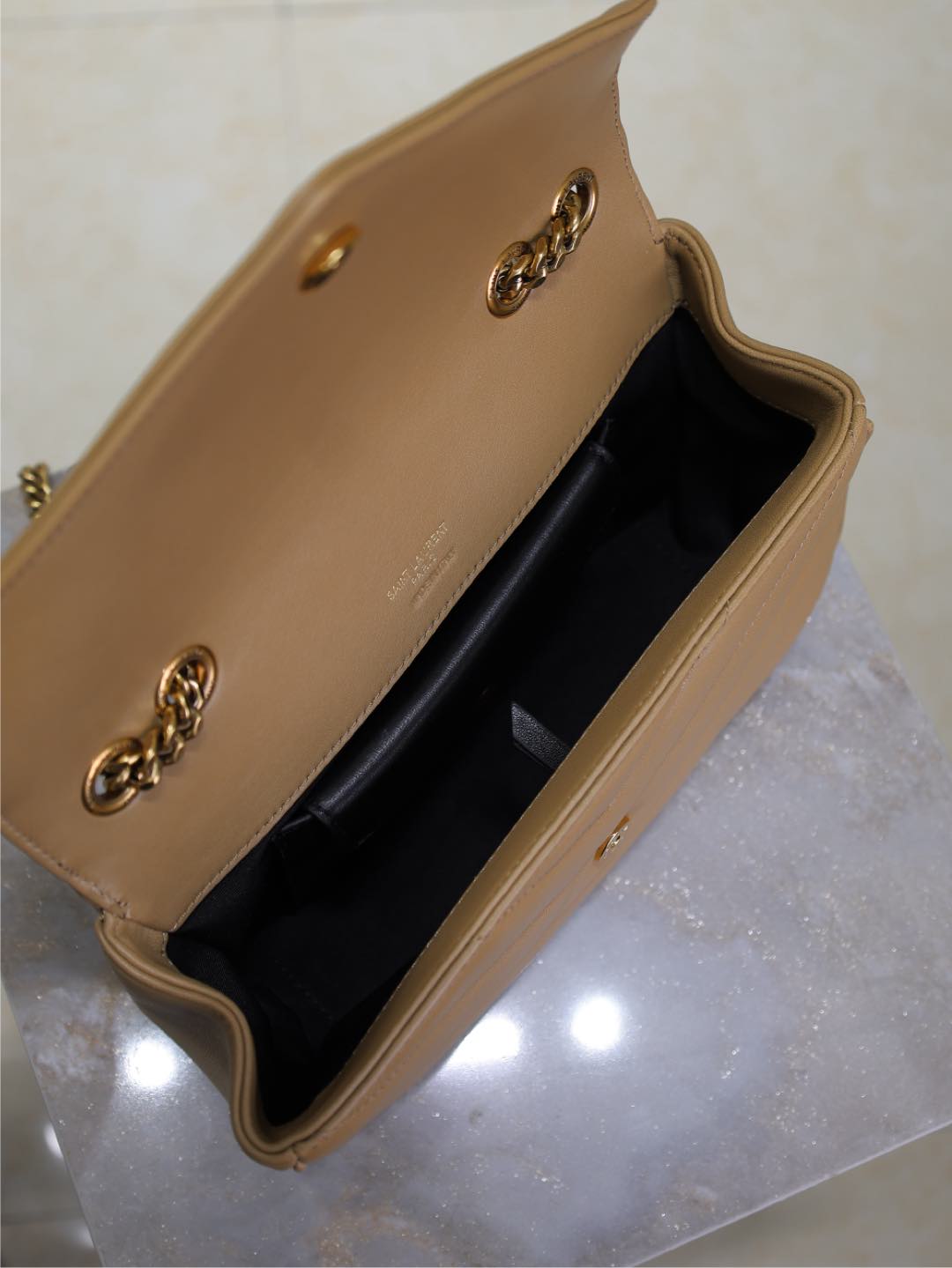 Saint Laurent Loulou Small 24 in Milk Tea Sheepskin Gold Hardware Bag