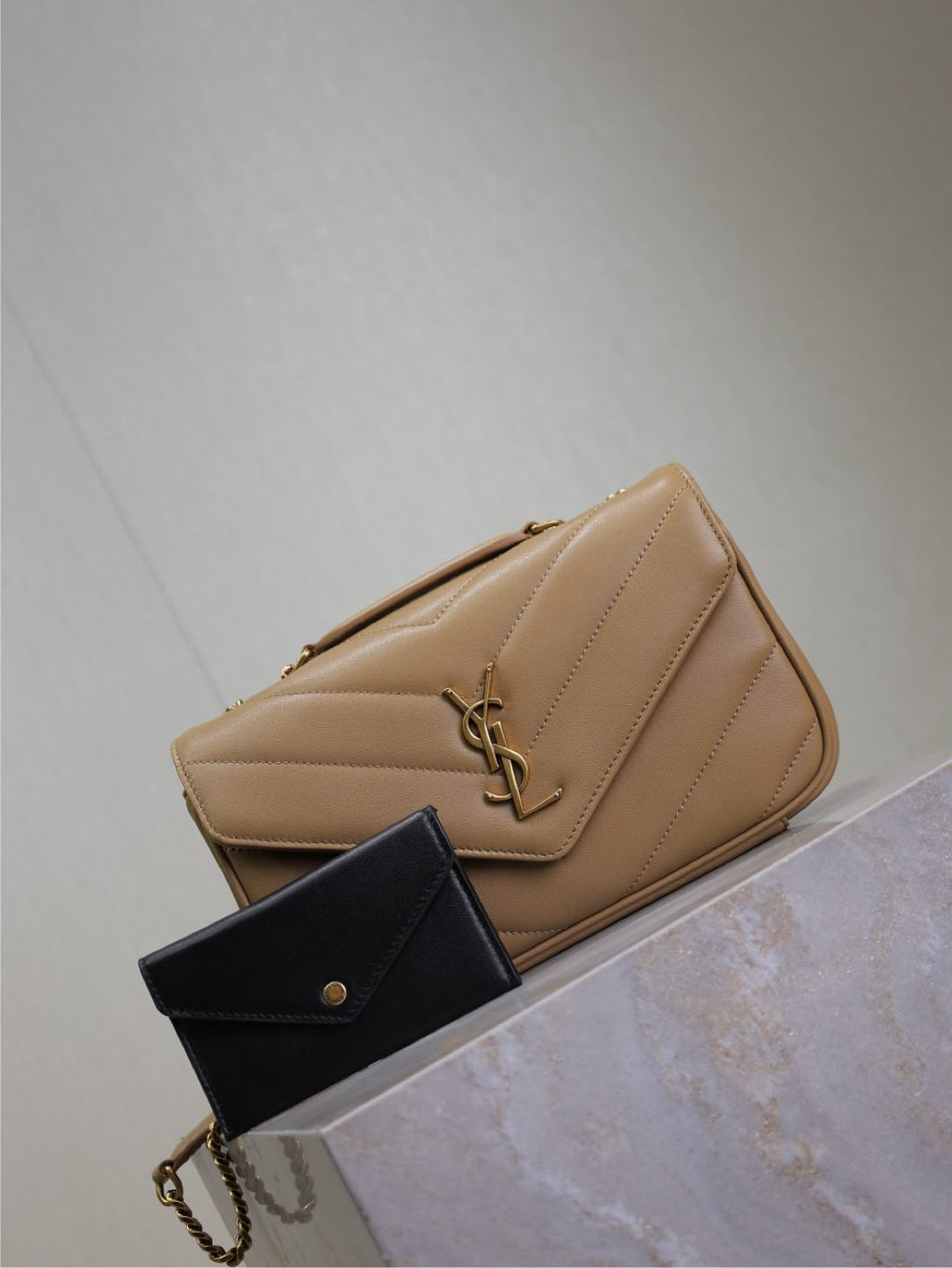 Saint Laurent Loulou Small 24 in Milk Tea Sheepskin Gold Hardware Bag