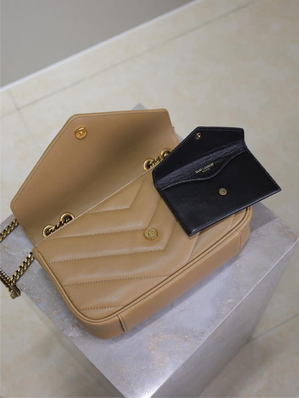 Saint Laurent Loulou Small 24 in Milk Tea Sheepskin Gold Hardware Bag