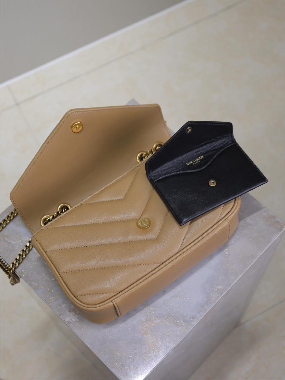 Saint Laurent Loulou Small 24 in Milk Tea Sheepskin Gold Hardware Bag