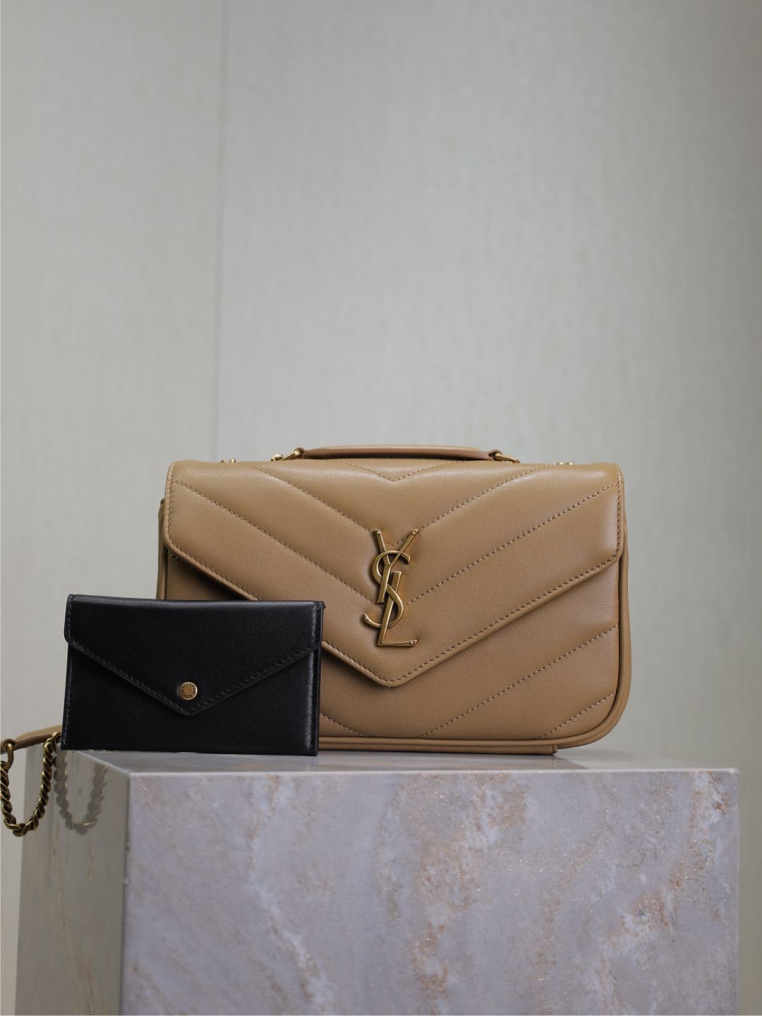 Saint Laurent Loulou Small 24 in Milk Tea Sheepskin Gold Hardware Bag