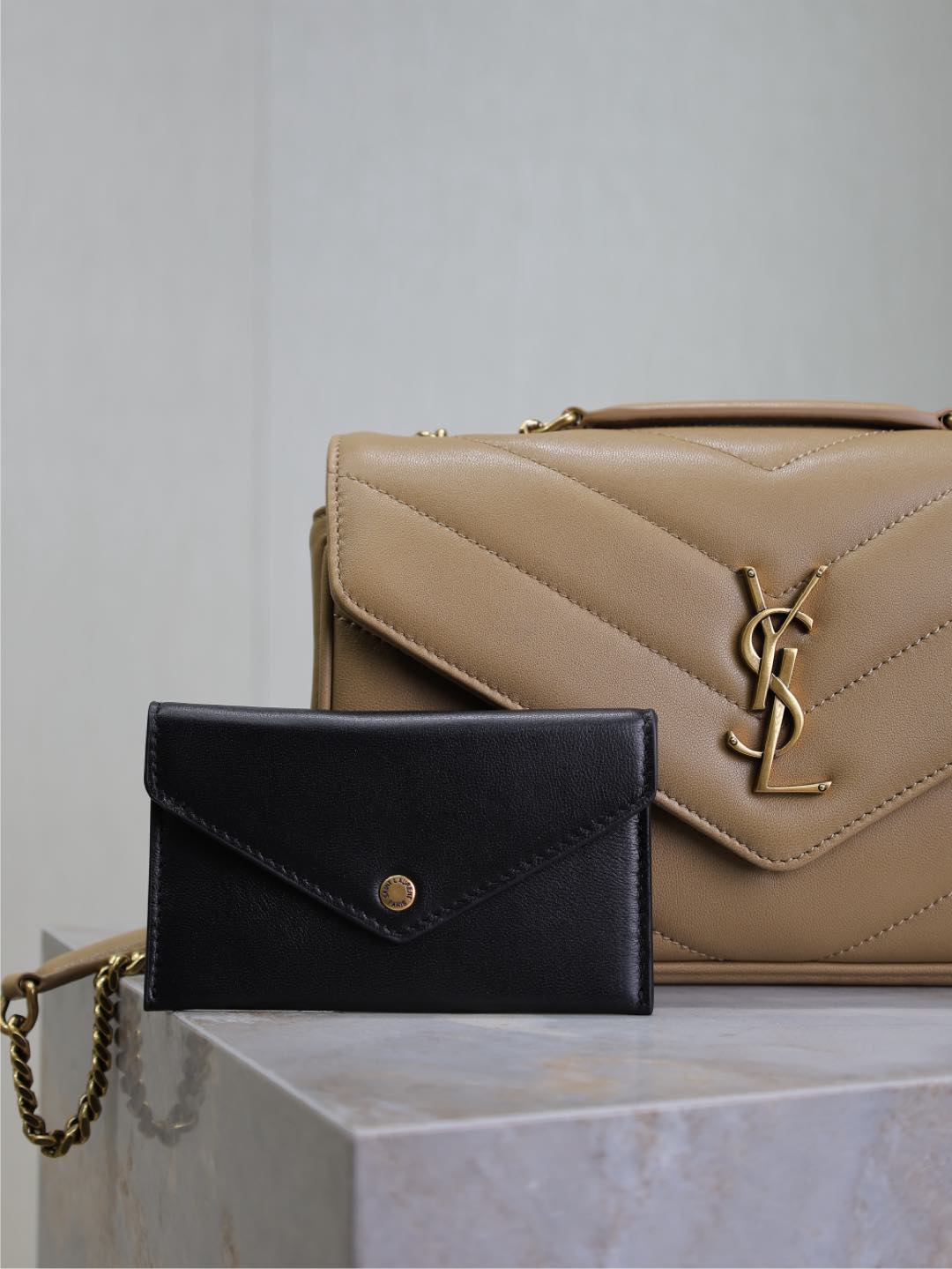 Saint Laurent Loulou Small 24 in Milk Tea Sheepskin Gold Hardware Bag