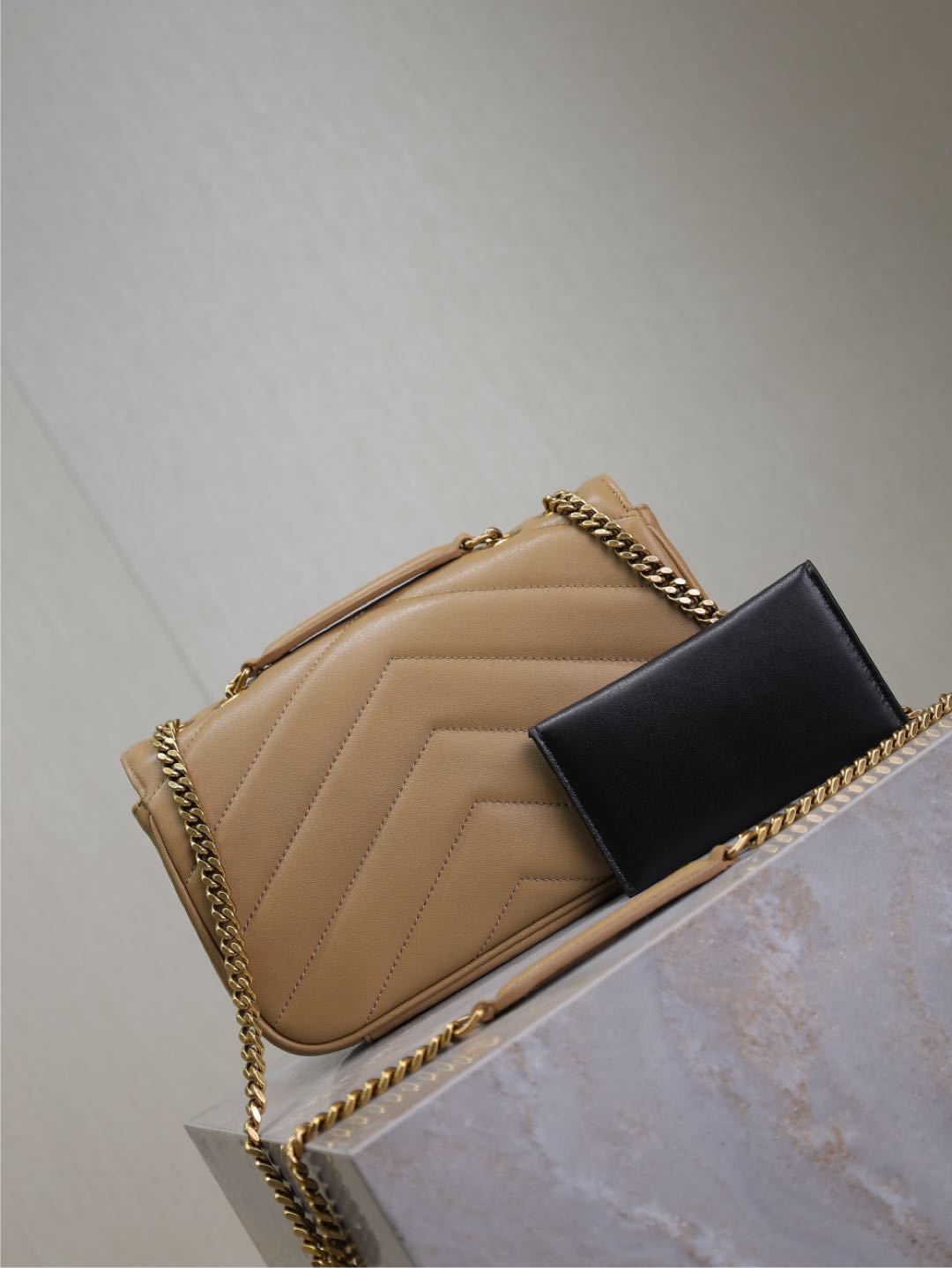 Saint Laurent Loulou Small 24 in Milk Tea Sheepskin Gold Hardware Bag