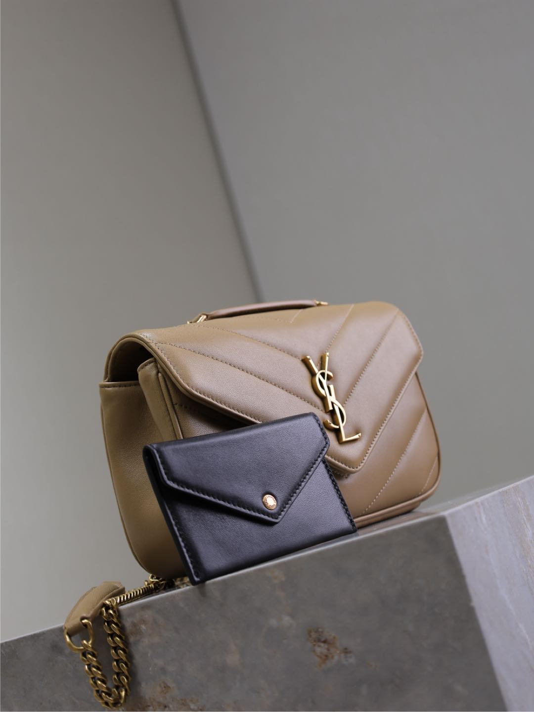 Saint Laurent Loulou Small 24 in Milk Tea Sheepskin Gold Hardware Bag