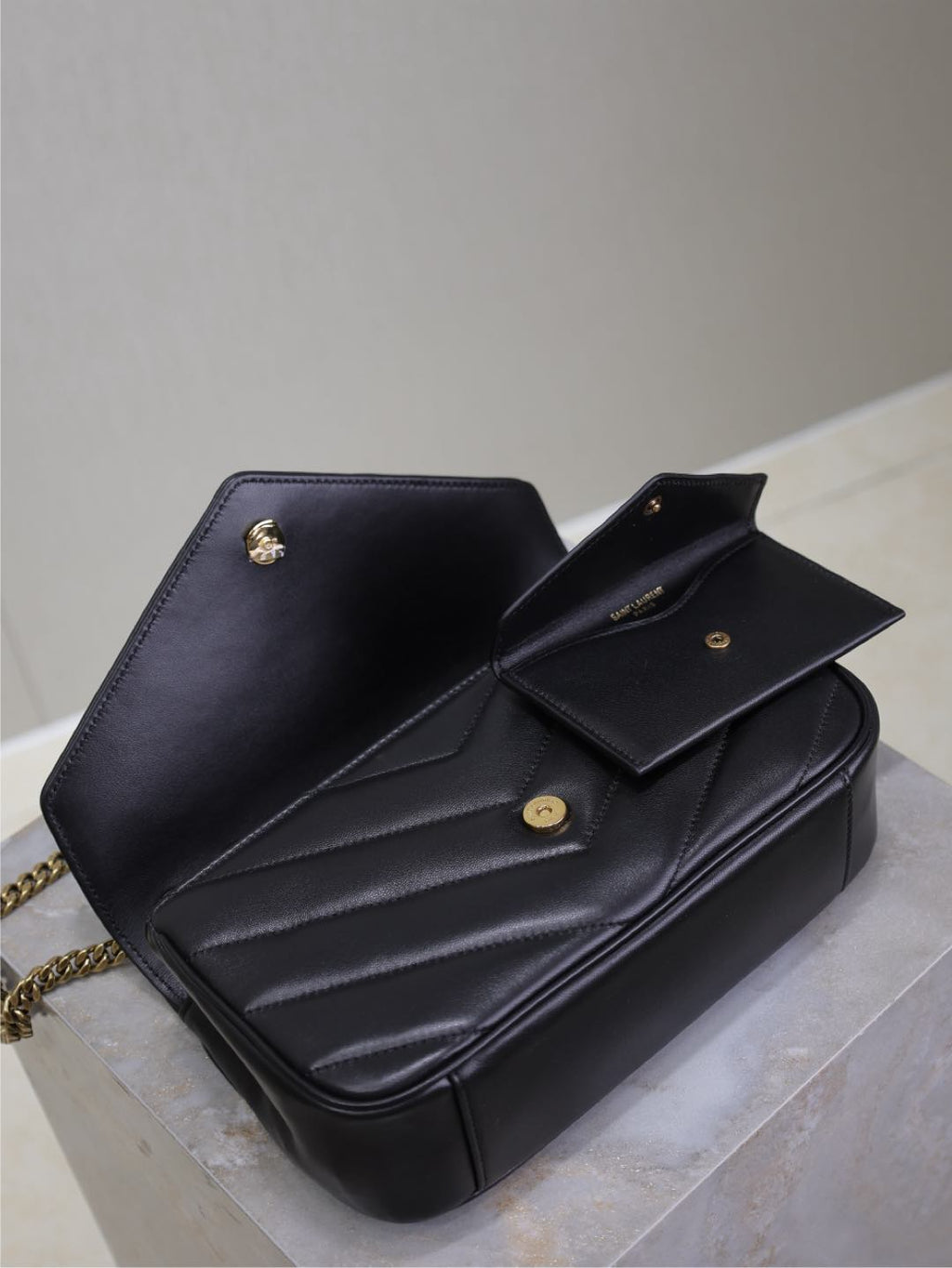 Saint Laurent Loulou Small 24 in Black Sheepskin Gold Hardware Bag