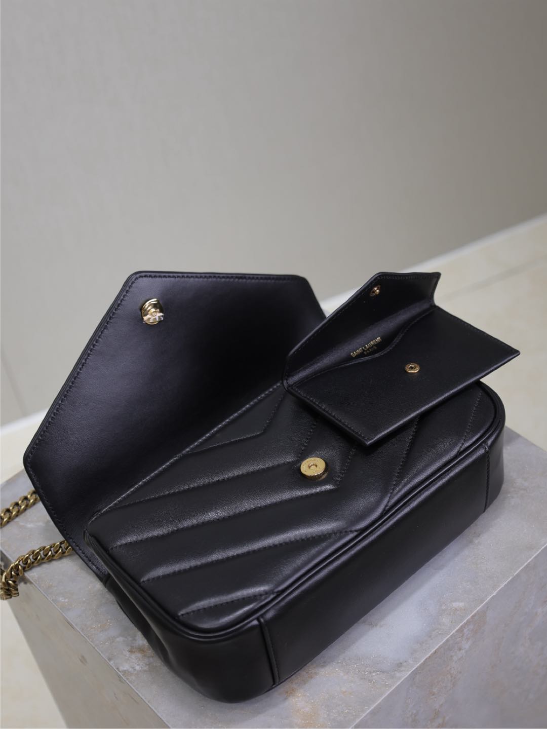 Saint Laurent Loulou Small 24 in Black Sheepskin Gold Hardware Bag