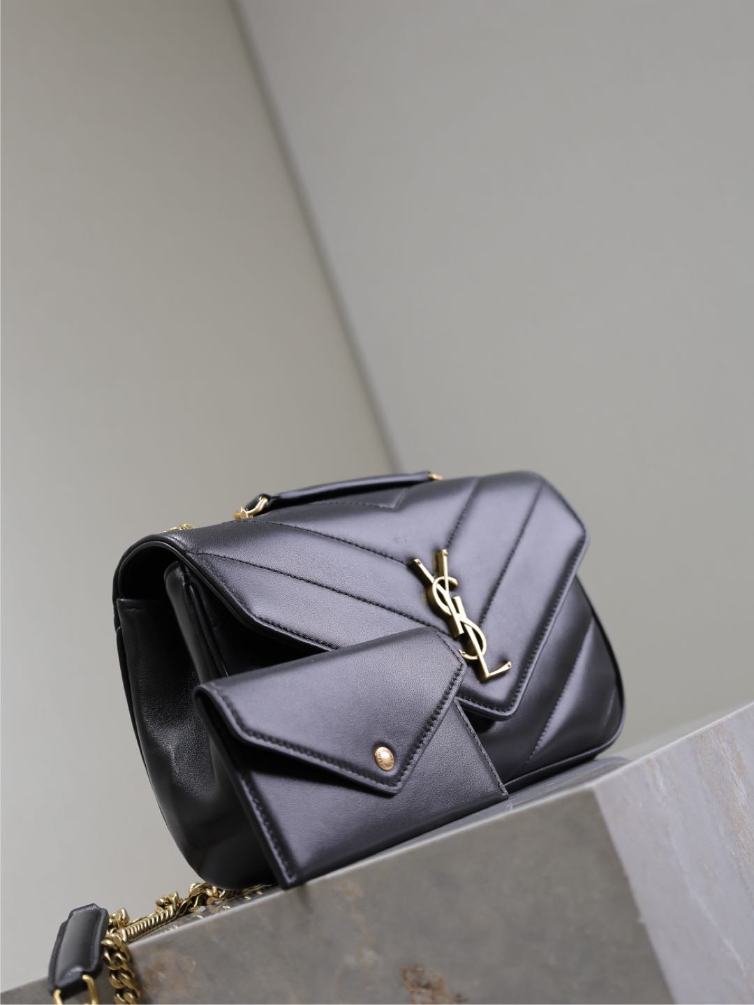 Saint Laurent Loulou Small 24 in Black Sheepskin Gold Hardware Bag