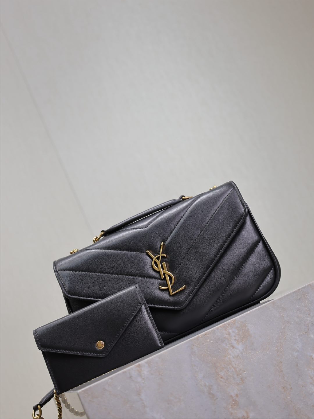 Saint Laurent Loulou Small 24 in Black Sheepskin Gold Hardware Bag