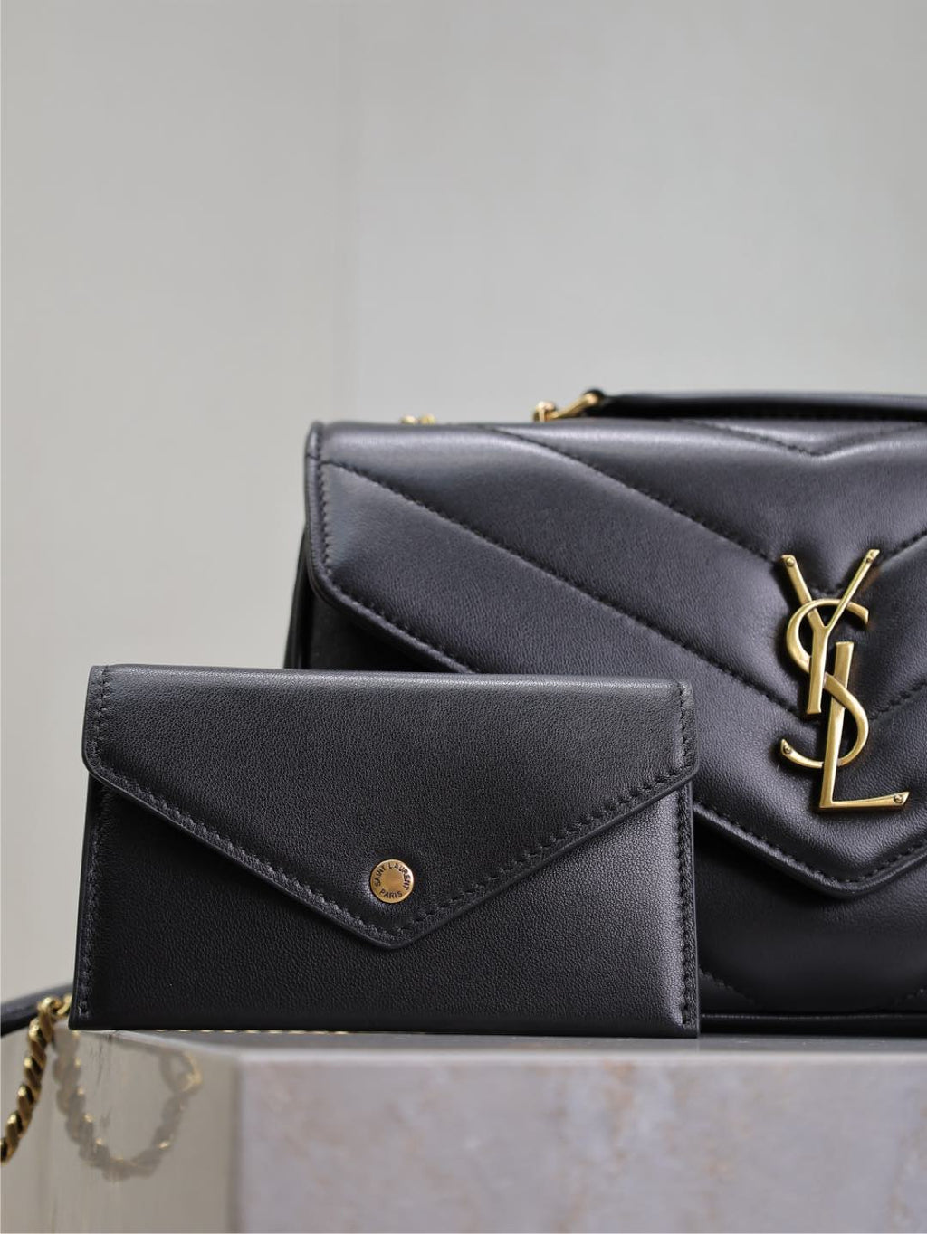 Saint Laurent Loulou Small 24 in Black Sheepskin Gold Hardware Bag