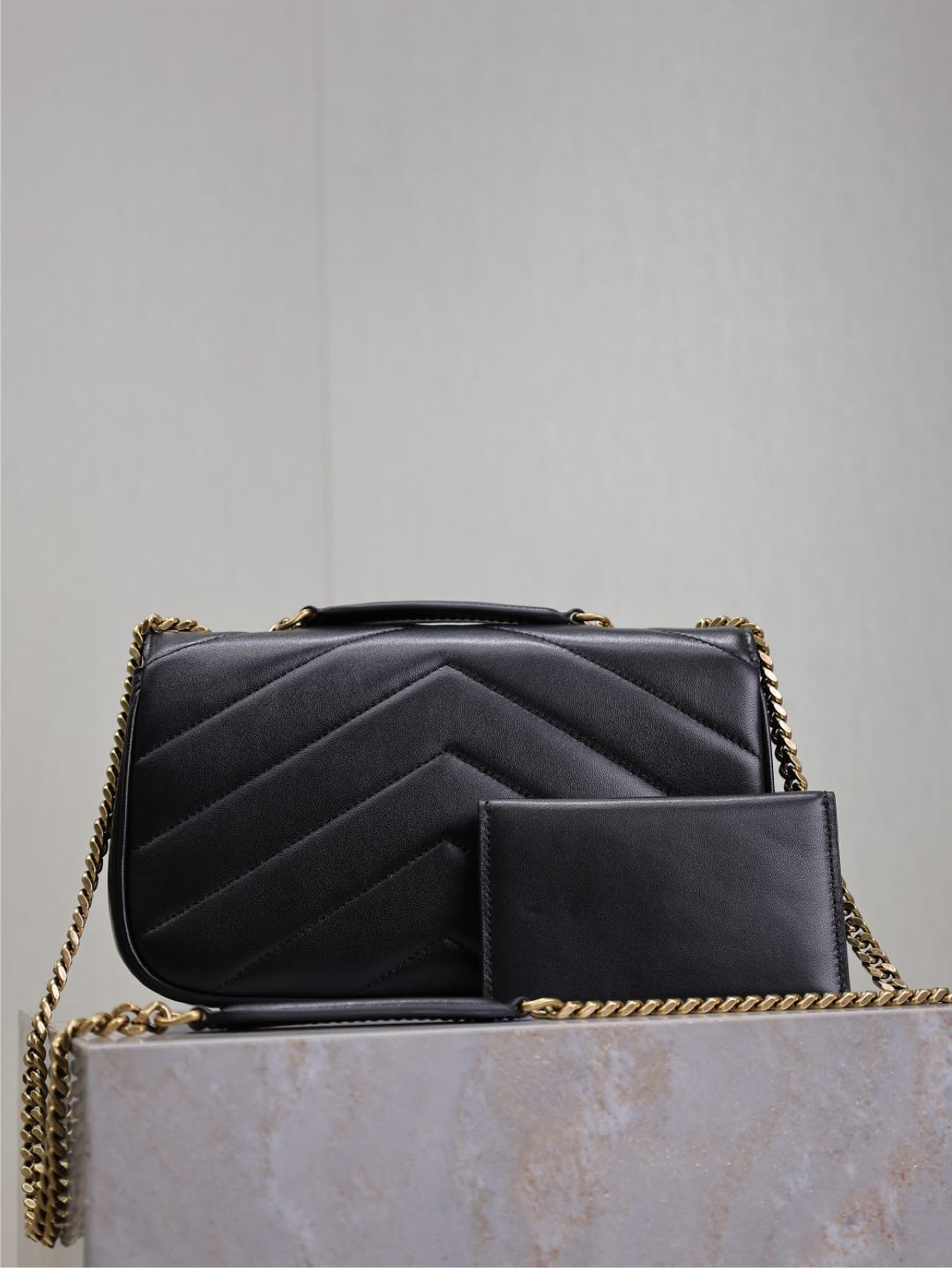 Saint Laurent Loulou Small 24 in Black Sheepskin Gold Hardware Bag