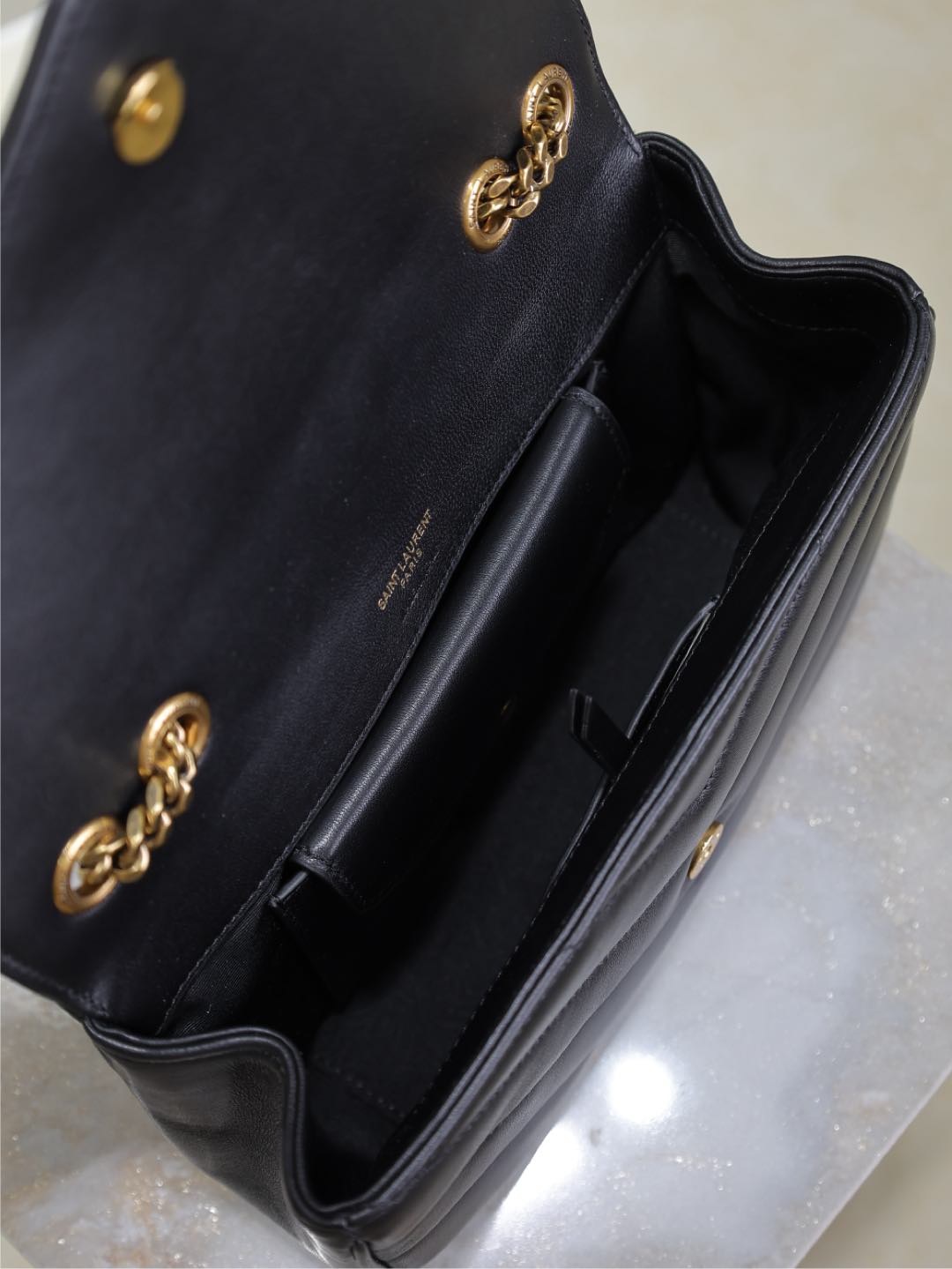 Saint Laurent Loulou Small 24 in Black Sheepskin Gold Hardware Bag