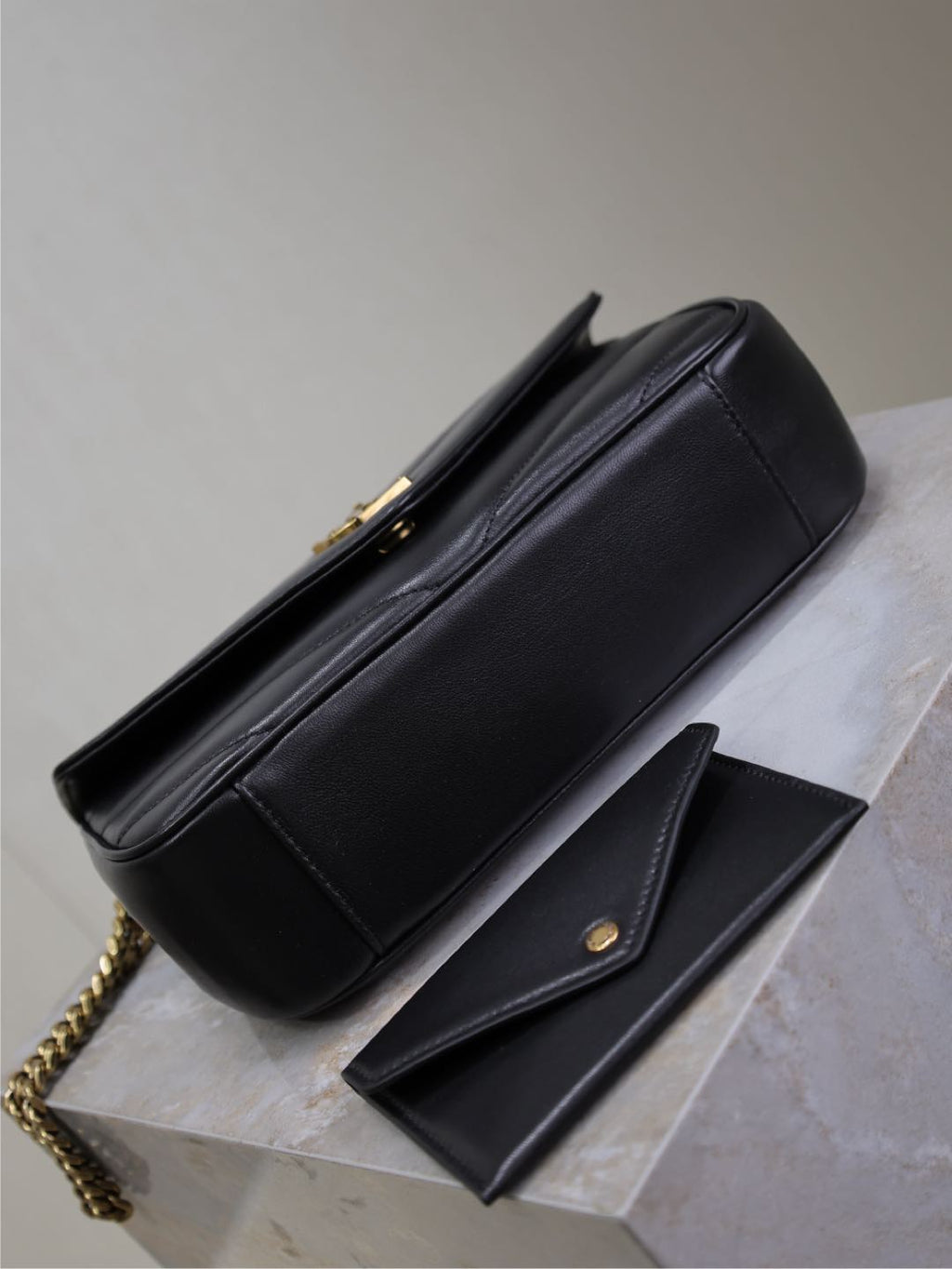 Saint Laurent Loulou Small 24 in Black Sheepskin Gold Hardware Bag