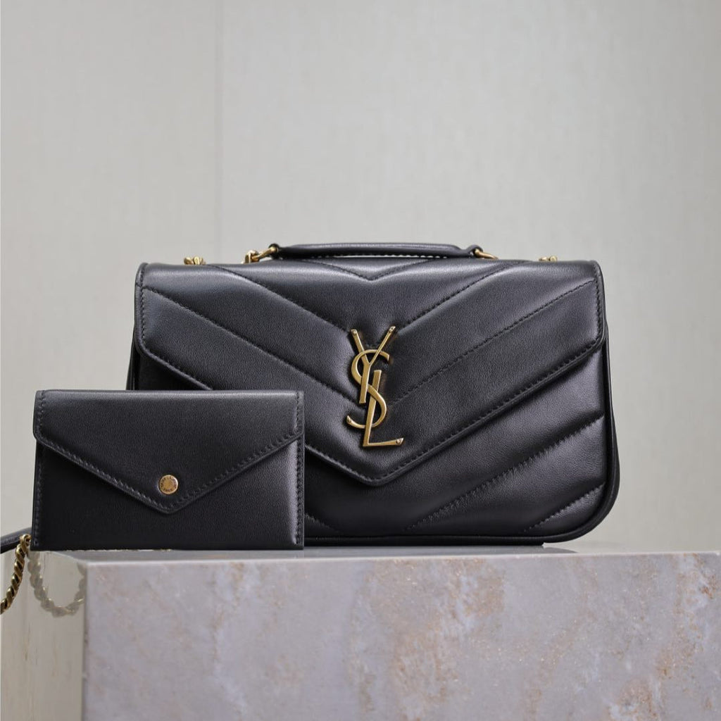 Saint Laurent Loulou Small 24 in Black Sheepskin Gold Hardware Bag